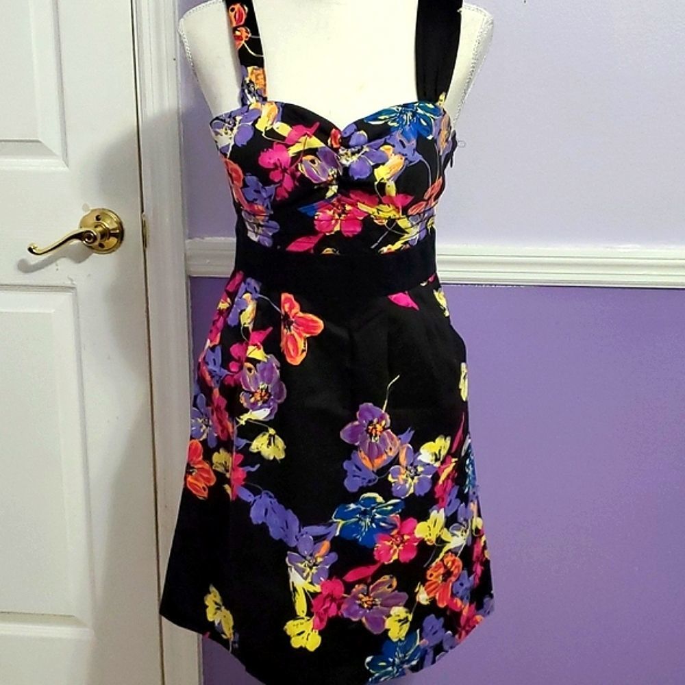 Candie's Black Colorful Floral Nightout Evening Cocktail Mini Dress Juniors S